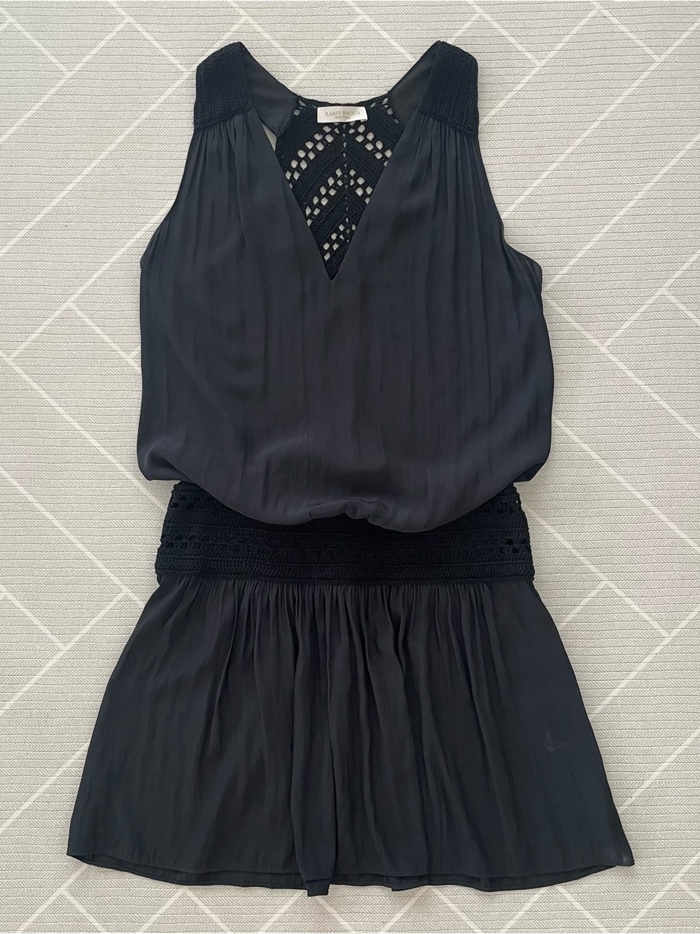 RAMY BROOK Black Sleeveless Crochet Waist & Back Dress Women’s Size S